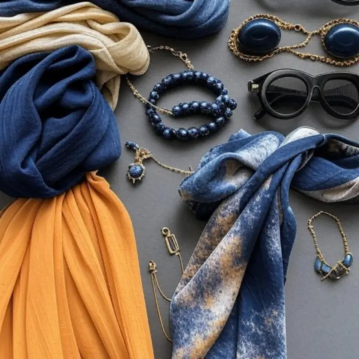 Seasonal flat lay of accessories showcasing current colours and textures